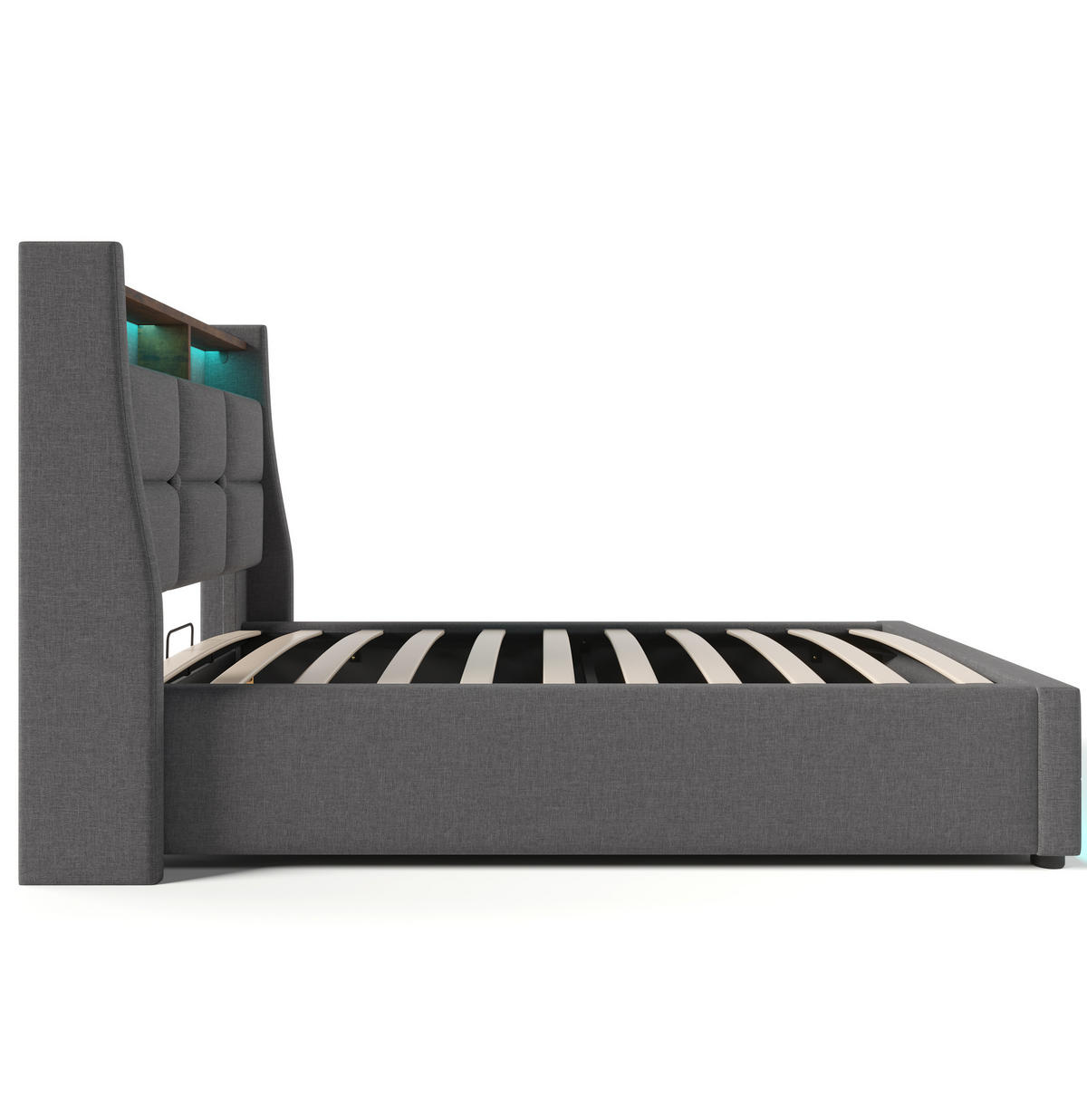 POLSTERBETT 90/200 cm Grau mit Stauraum, USB-Anschluss und LED-Beleuchtung - Grau, Textil (90/200cm) - Flora Grace