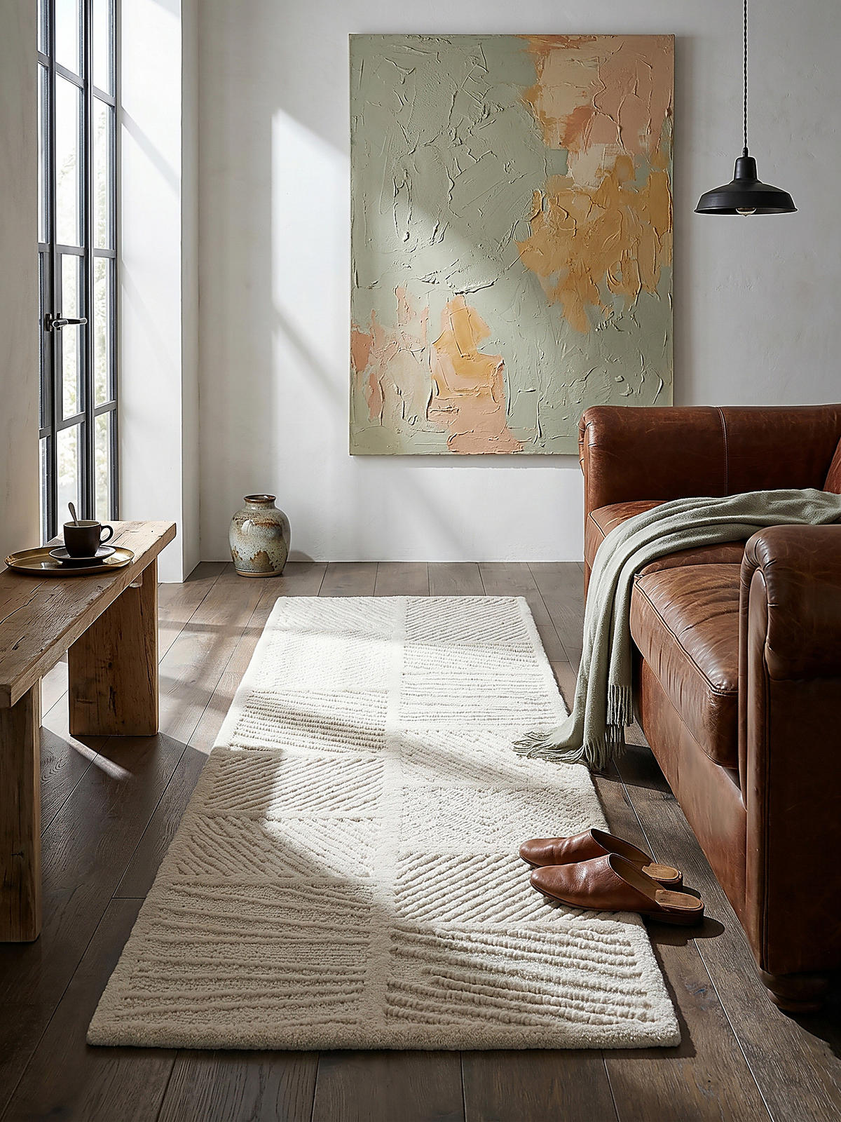 WOLLTEPPICH CARVE, geometrisch, Weiß, 80 x 300 cm - Beige, Textil (80/300cm) - KADIMA DESIGN