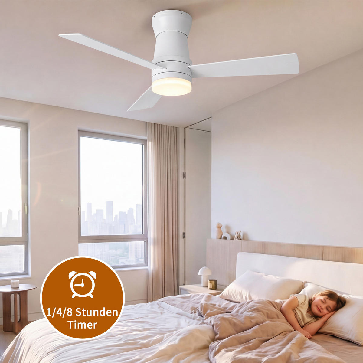 DECKENVENTILATOR mit LED-Licht, 132 cm, Weiß, 6 Stufen & Timer - Weiß, Metall (132/132/30cm) - EuroLiving