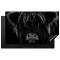 HERDABDECKPLATTE Schottischer Highlander - Kuh - Schwarz - Weiß - Tiere Induktionsmatte 83x51 cm - Schwarz, Kunststoff (83/51.5/0.2cm) - MuchoWow