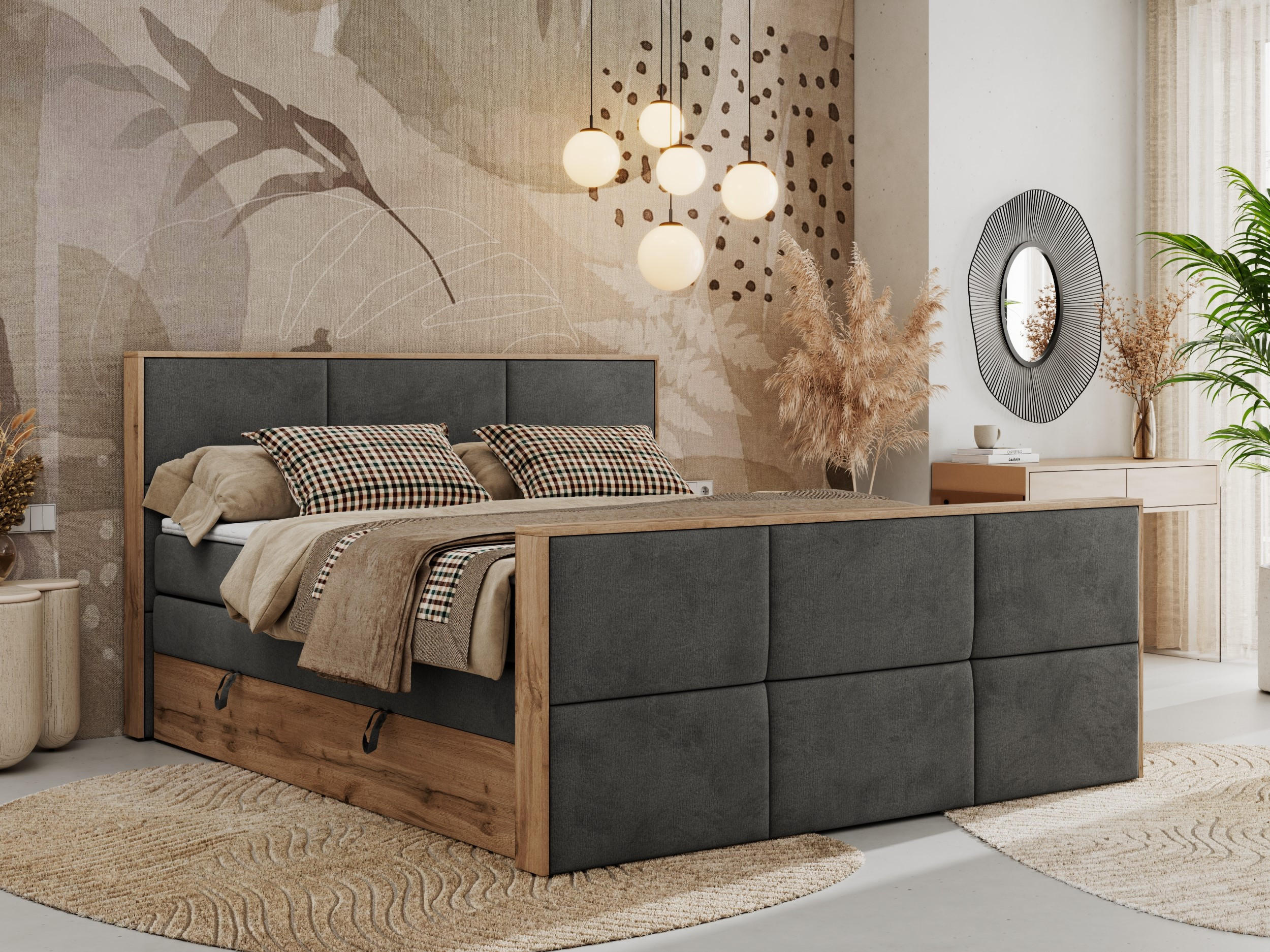 Thumbnail - MKS Boxspringbett, Dunkelgrau, Textil, 2-Sitzer, H4, Rechteckig, 200x200 cm, Oeko-Tex®, Schlafzimmer, Betten, Boxspringb...