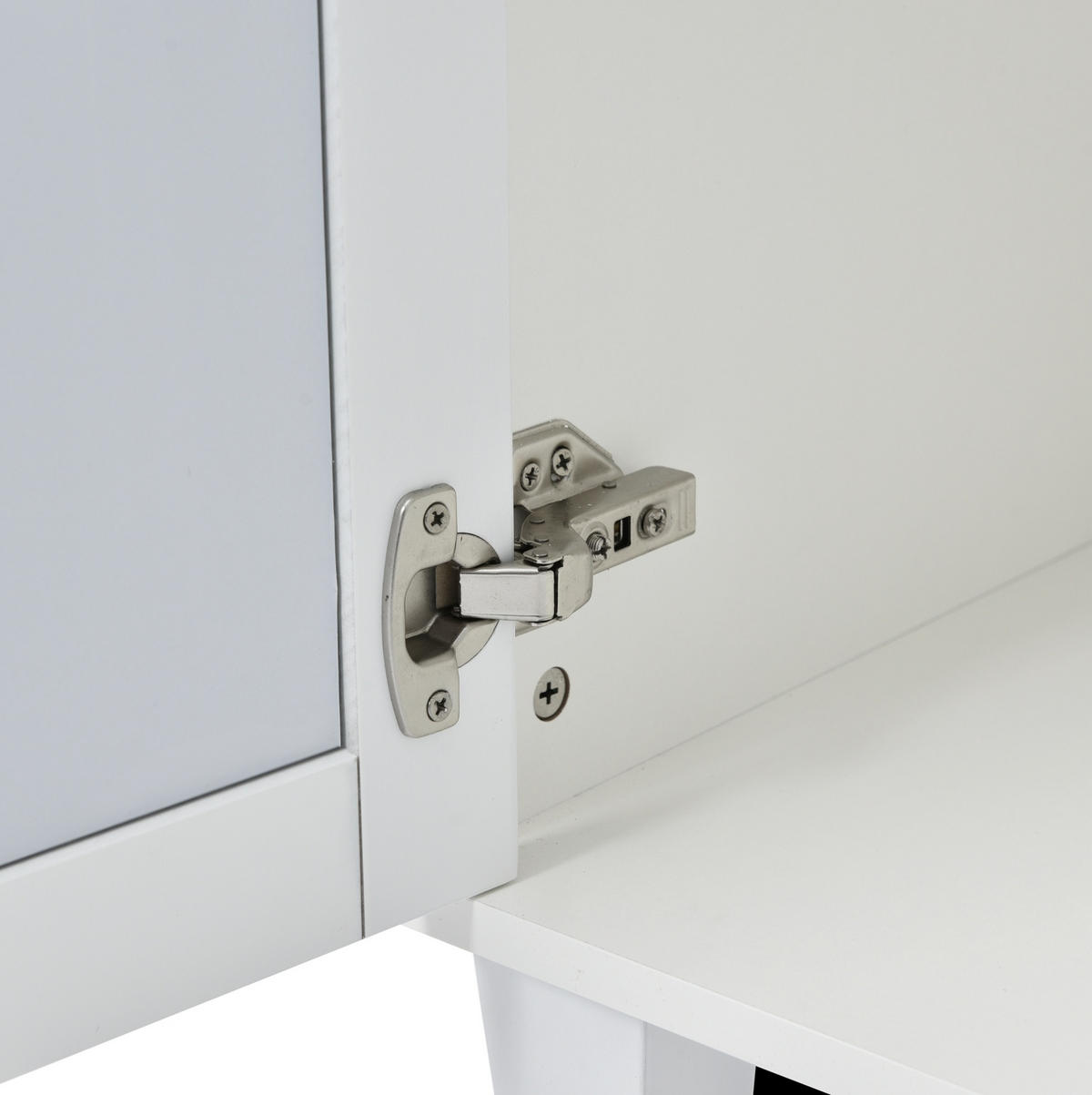 IN Weiß Kommode mit Kristallgriffen, 4 Türen und verstellbaren Einlegeböden für Wohn- und Esszimmer, B160/T40/H84cm - Weiß, Glas/Holzwerkstoff (160/84/40cm) - STILVORA