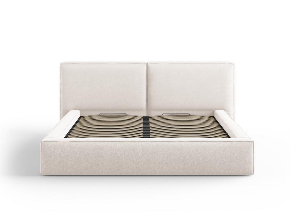 BETT mit Bettkasten und Kopfteil Jodie aus strukturiertem Stoff leichtes beige 180x200cm - Beige, Textil (180/200cm) - Micadoni