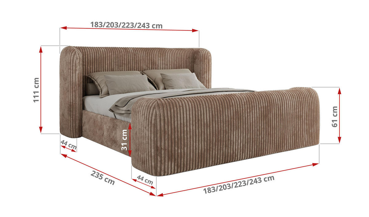 POLSTERBETT EMORA CLASSIC DUO 180/200 - Braun Cord - Schaum-Matratze - Braun, Textil (180/200cm) - MKS