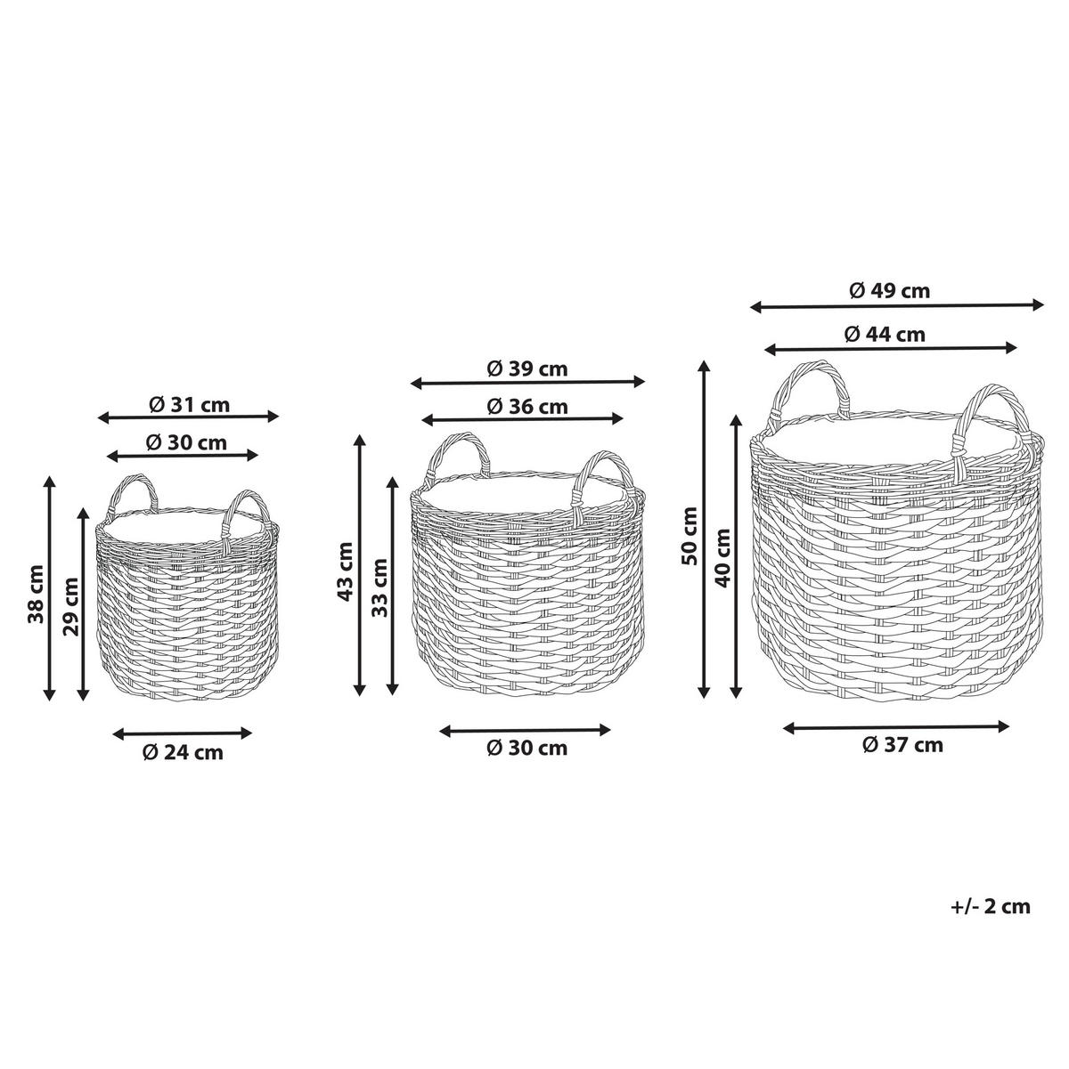 BLUMENKORB 3er-Set Rattan grau/weiß rund 49-37/39-30/31-24 cm Gefira - Weiß/Grau, Kunststoff (50cm) - Beliani