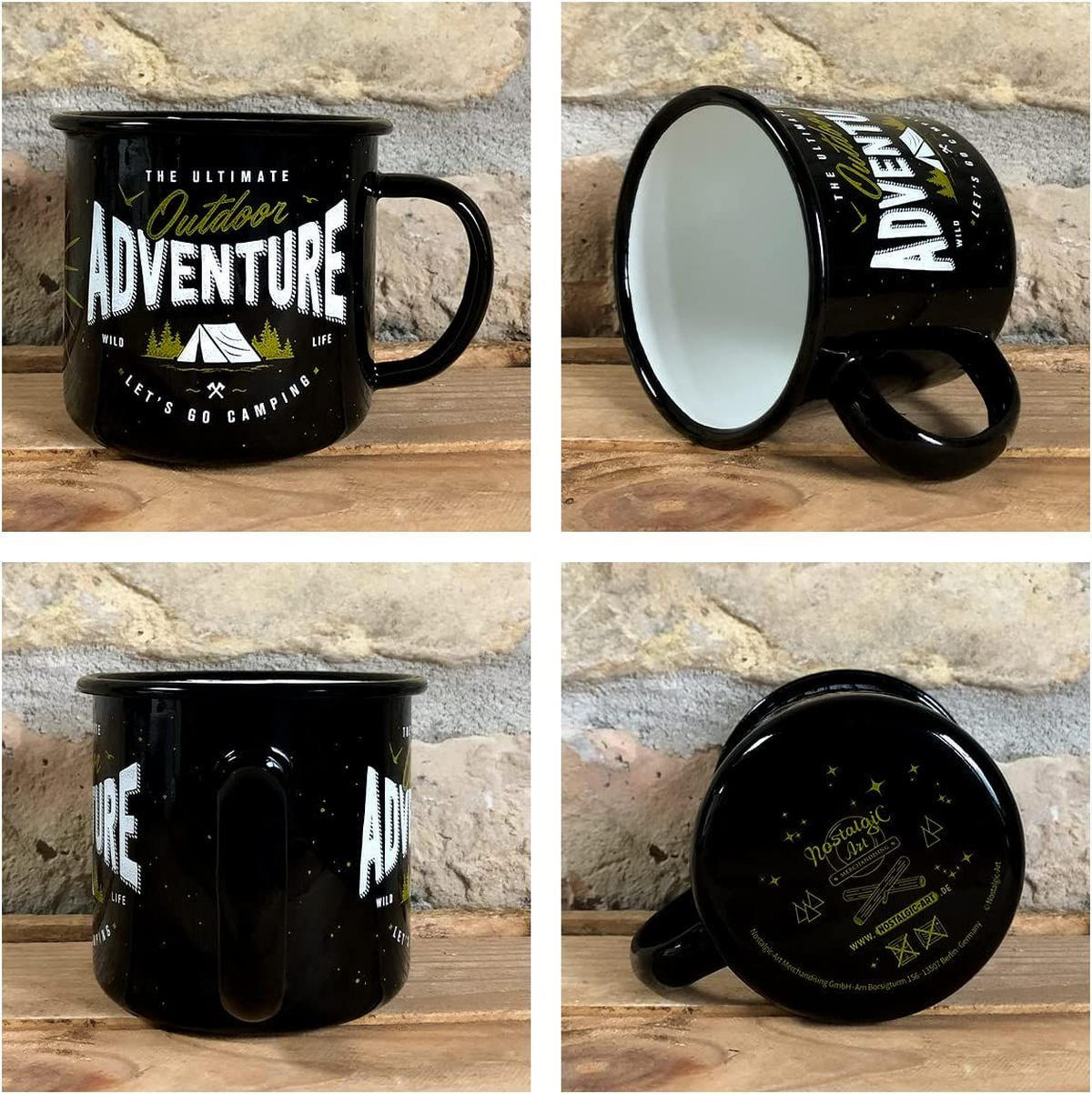 EMAILLE-BECHER 360 ml Outdoor & Activities Outdoor Adventure - Schwarz/Olivgrün, Metall (0.36L) - Nostalgic-Art