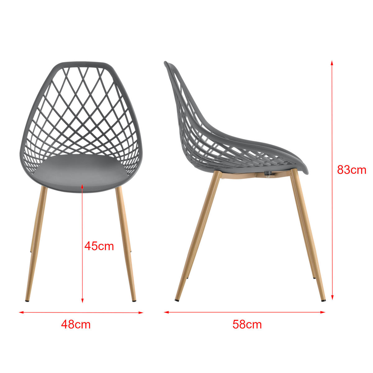 DESIGNSTUHL-SET 2 TLG. Warschau - Buchefarben/Grau, Kunststoff/Metall (48/83/58cm) - [en.casa]
