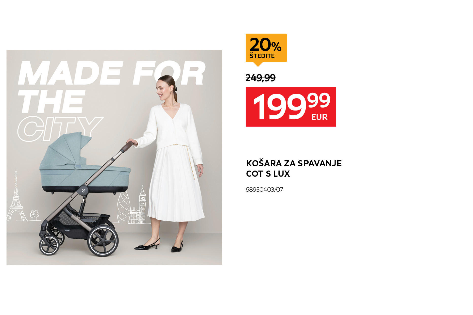 košara za spavanje Cot s lux 68950403/07 umjesto 249,99 € nova cijena 199,99 € štedite 20%