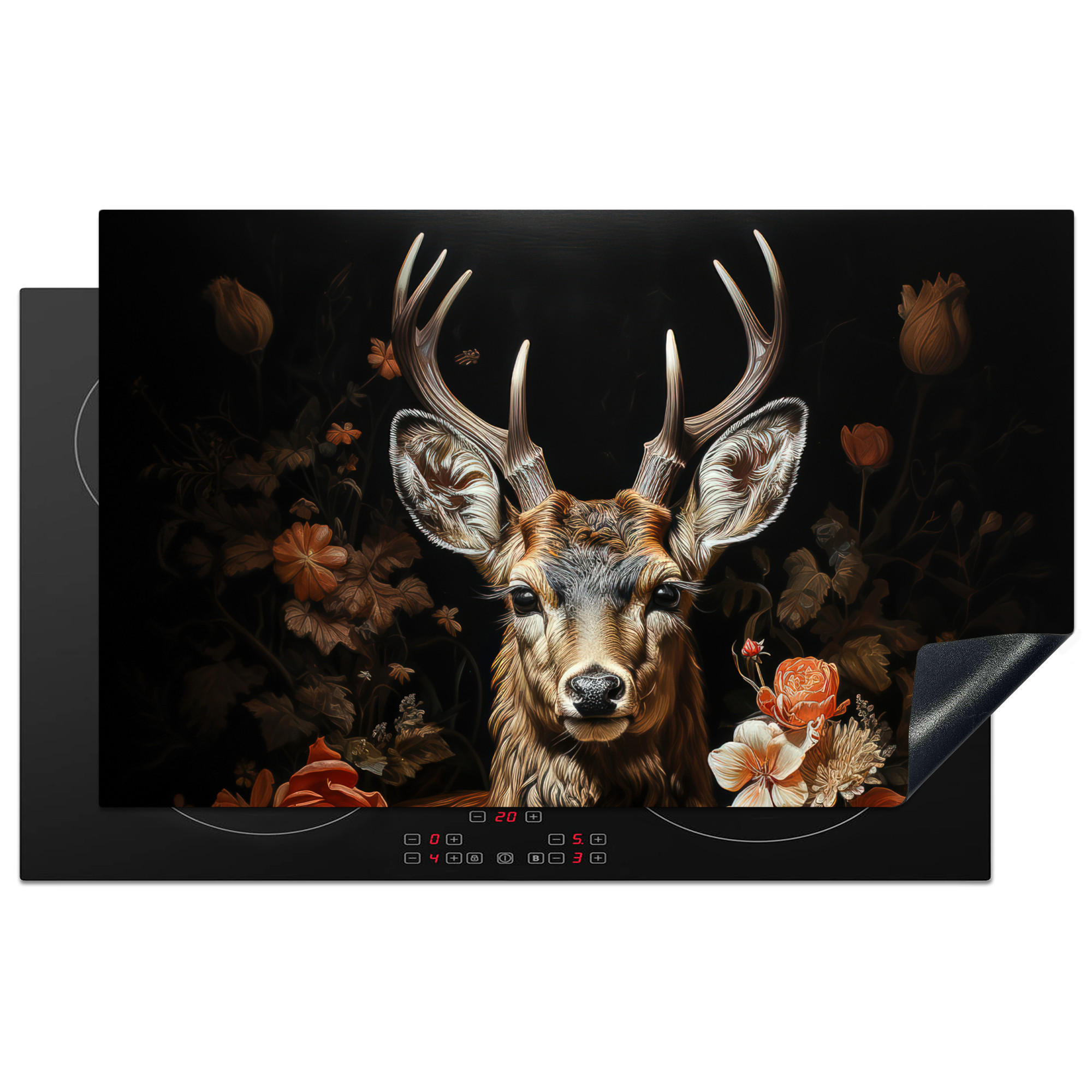 HERDABDECKPLATTE Hirsch - Tier - Blumen - Natur - Botanisch 85x52 cm - Kupferfarben, Kunststoff (85/0.2/52cm) - MuchoWow