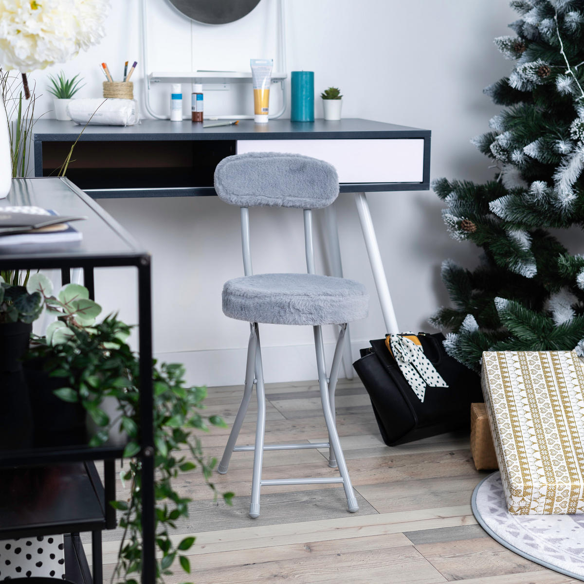 KLAPPSTUHL in Eisen Webstoff - Grau, Metall (24.5/75/35cm) - Meubles Cosy