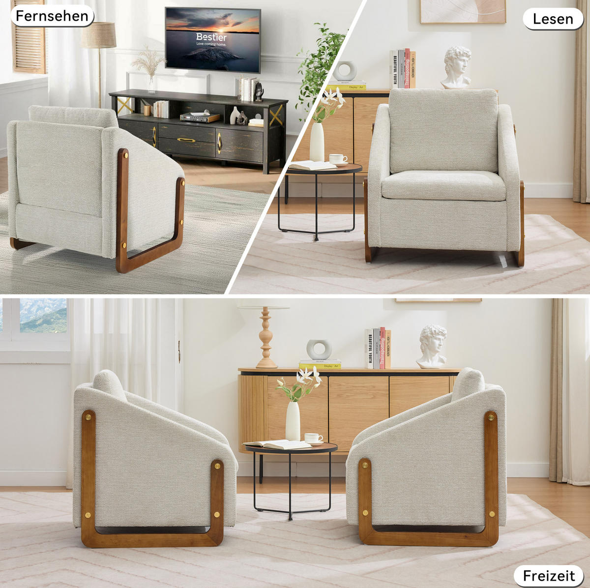 SESSEL mit Chenille-Bezug und Holzarmlehnen 73.5/73.5/73.5 cm Beige - Beige, Textil (73.5/73.5/73.5cm) - Redom