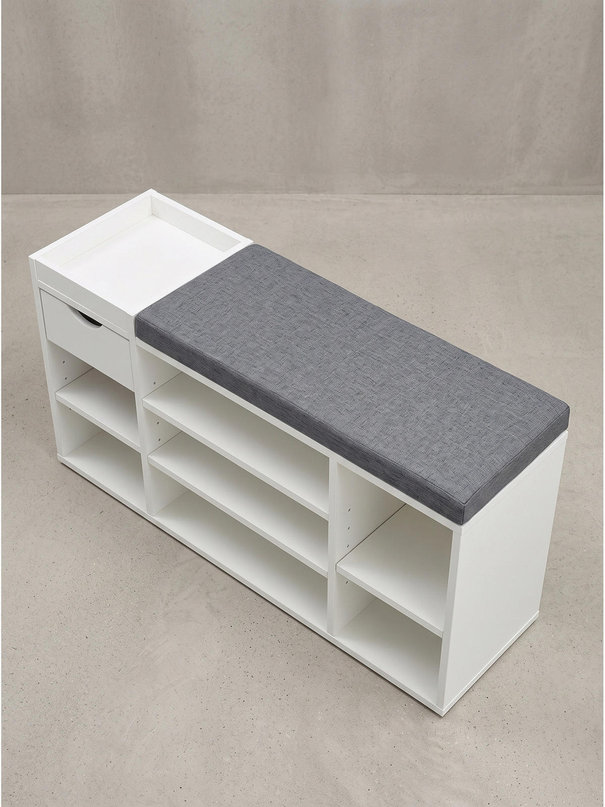 GARDEROBENBANK CARTAGENA, Stoff, Weiß, 100 x 30 x 45 cm - Weiß/Grau, Holzwerkstoff/Textil (100/45/30cm) - KADIMA DESIGN