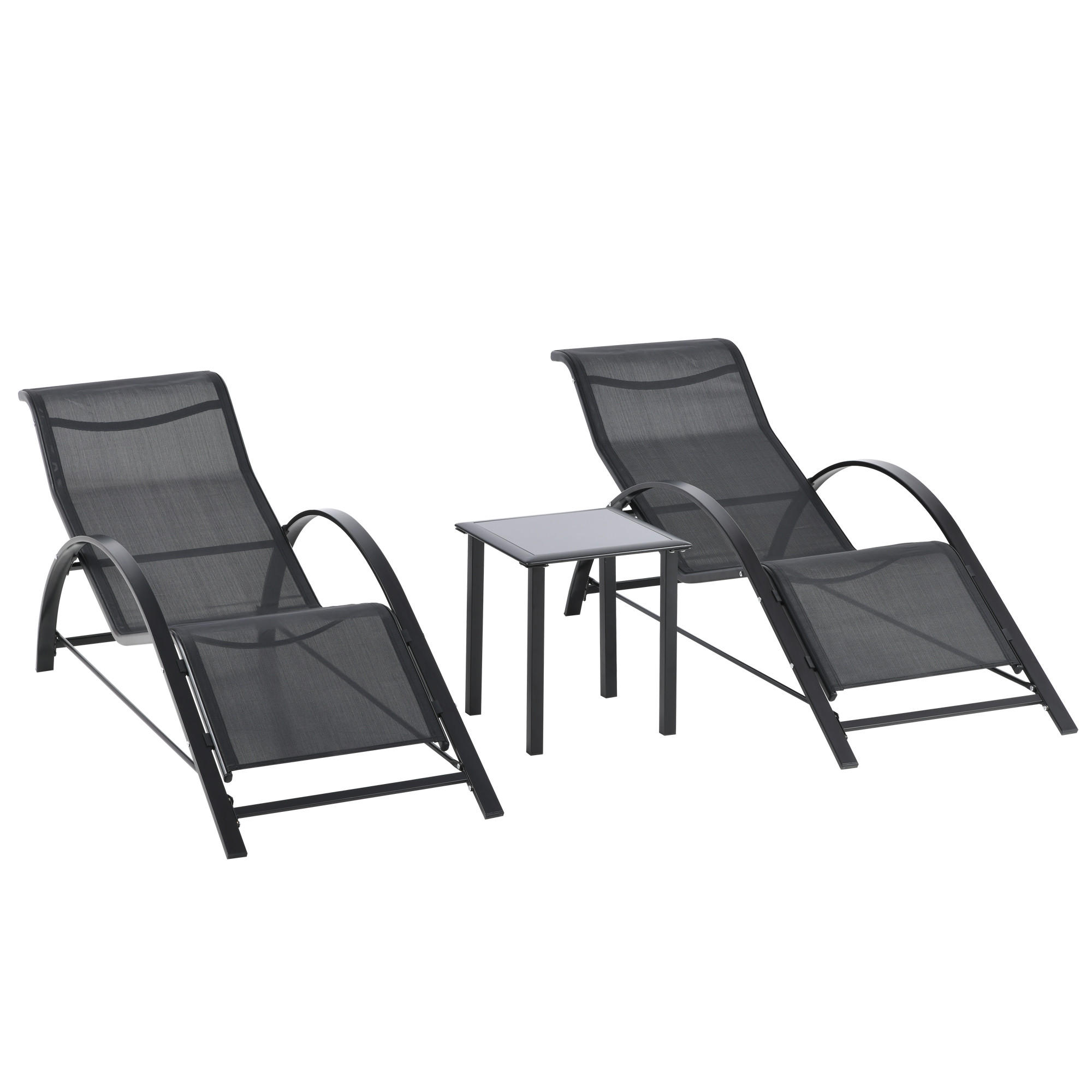 GARTENLIEGE mit Tisch, 59L x 169B x 66H cm, Metall, Mesh, Schwarz - Schwarz, Kunststoff (59/66/169cm) - Outsunny