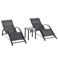 GARTENLIEGE mit Tisch, 59L x 169B x 66H cm, Metall, Mesh, Schwarz - Schwarz, Kunststoff (59/66/169cm) - Outsunny
