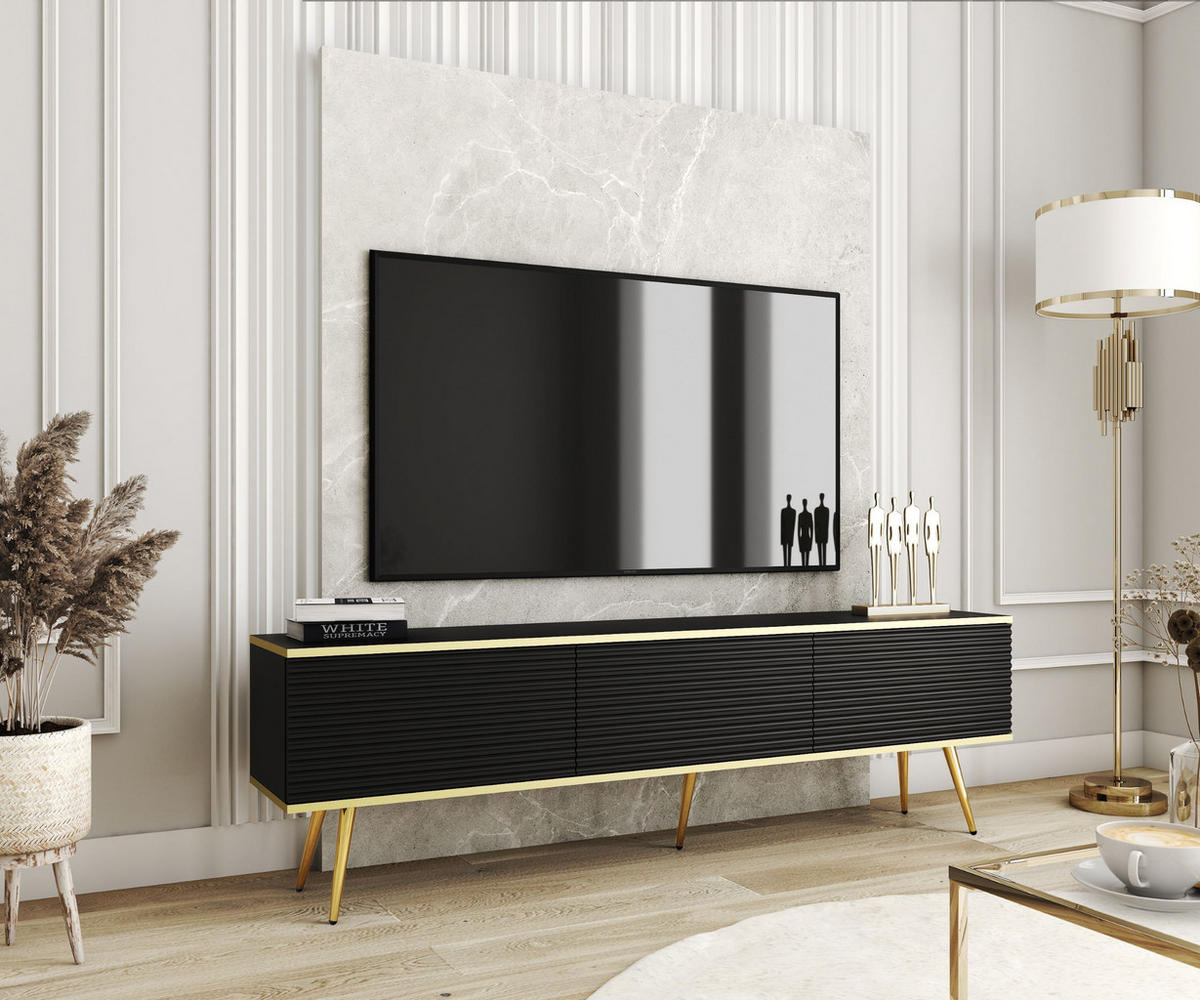 TV-SCHRANK Oris Schwarz matt mit schwarzen Beinen Glamour Style 175 cm - Schwarz, Holzwerkstoff/Metall (175/53/32cm) - Meble Lindner