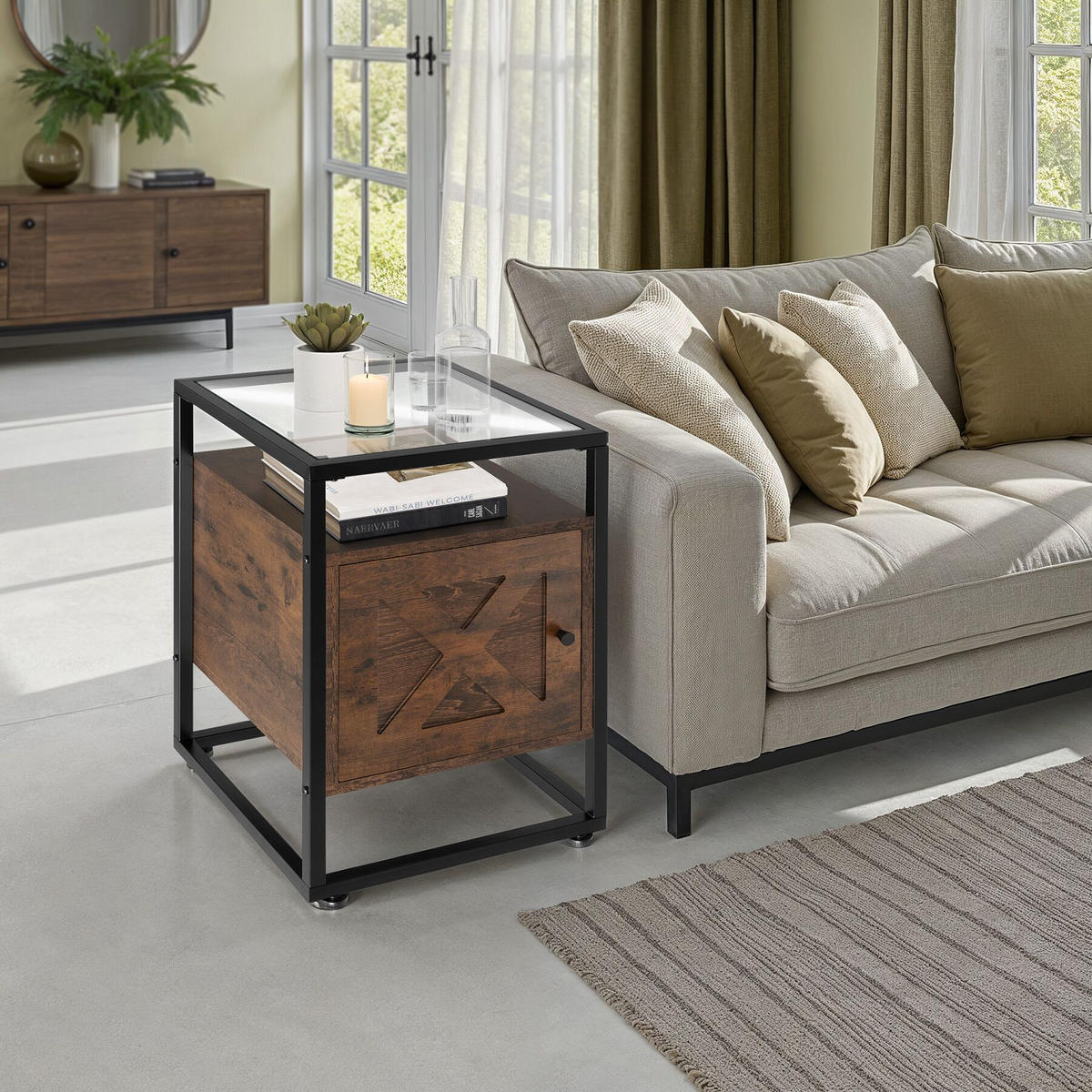 NACHTSCHRANK Kidderminster,40 x 43 60,5 cm,Industrial Holz dunkel, rustikal - Rostfarben, Holzwerkstoff (43/60.5/40cm) - tectake