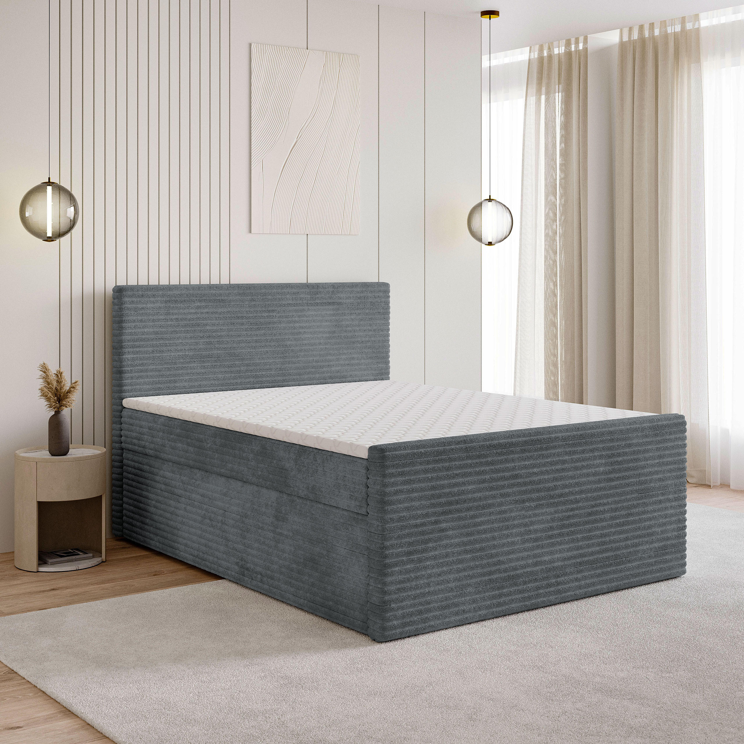 BOXBETT NOLEN 140x200 cm mit Matratze und Topper - Graphitfarben - Graphitfarben, Holz (140/200cm) - MASSENO