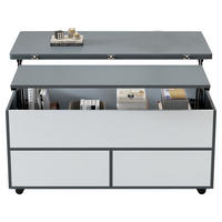 COUCHTISCH Grau/Weiß 100/98/65 cm mit Hebefunktion und Rollen - Grau, Holzwerkstoff (98/100/65cm) - PANGIVO