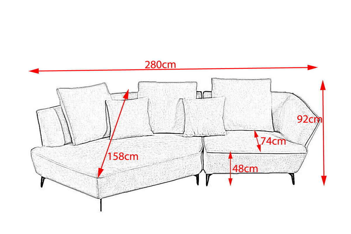 DESIGNSOFA GARBO Schwarz Webstoff - Schwarz, Textil/Metall (280/92/158cm) - KAWOLA