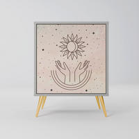 SIDEBOARD DELICATE BEAUTY, Grau, 57,5x42x75,5 cm, Goldfarbene Metallfüße - Goldfarben/Multicolor, Holzwerkstoff/Metall (57.5/75.5/42cm) - SpaceRebels