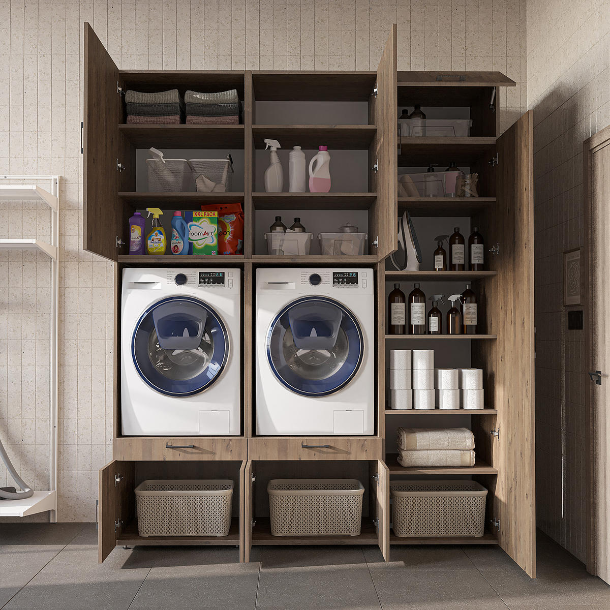WASCHMASCHINENSCHRANK Serie 3 194cm Breit, 240cm Hoch - Eichefarben, Holzwerkstoff (194/240/67cm)