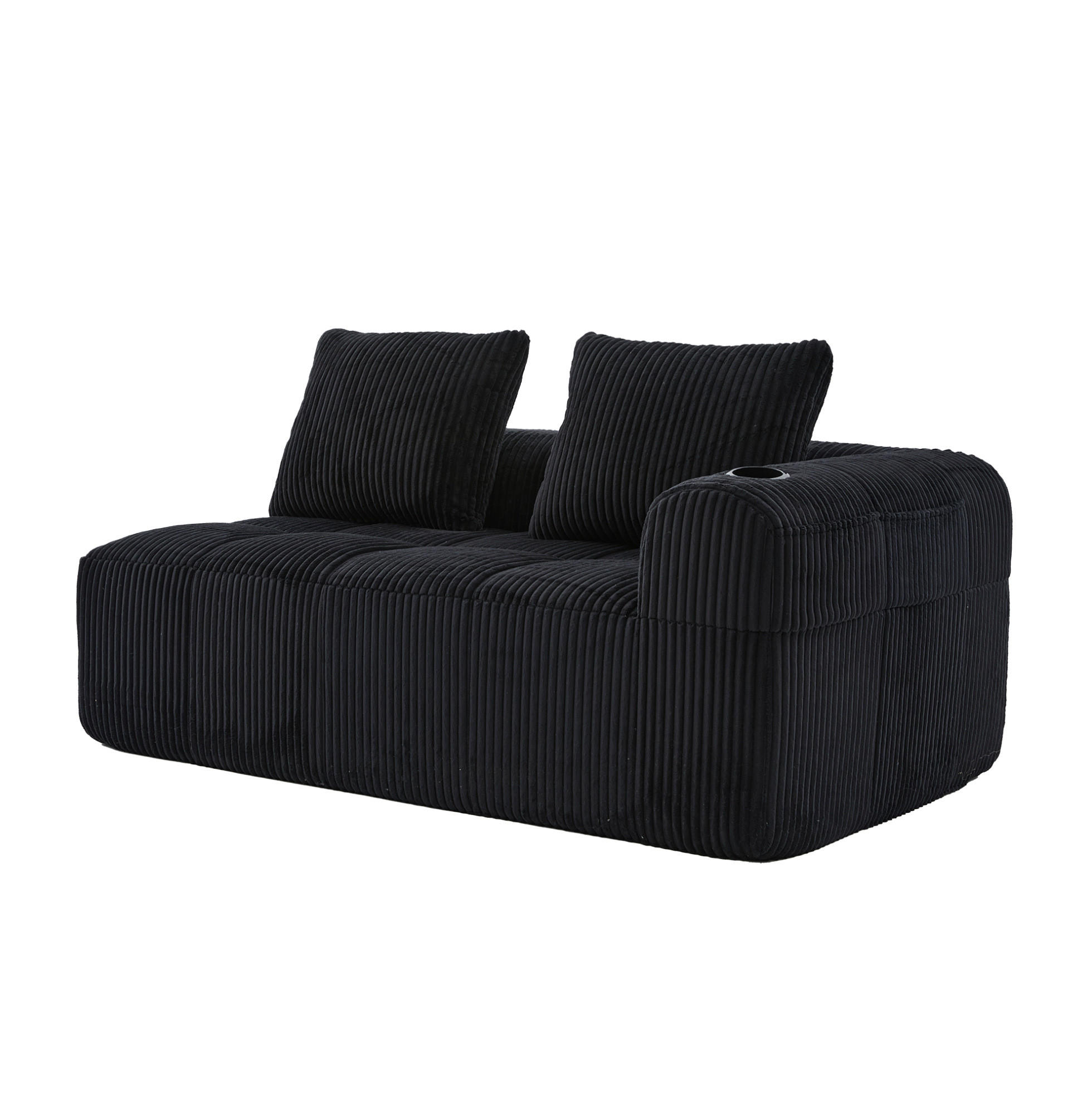 2-SITZER-SOFA aus Cord 158x93x61 cm in Schwarz mit Seitenfächern & Becherhaltern - Schwarz, Textil (93/61/158cm) - Modfu