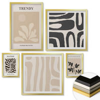 WANDBILDER 5er Set - 50x50 cm & 20x30 cm & 40x60 cm Goldrahmen - Stilvolle Pflanzenmuster in Beige und Schwarz - Goldfarben, Kunststoff (40/60cm) - ArtPrintCave