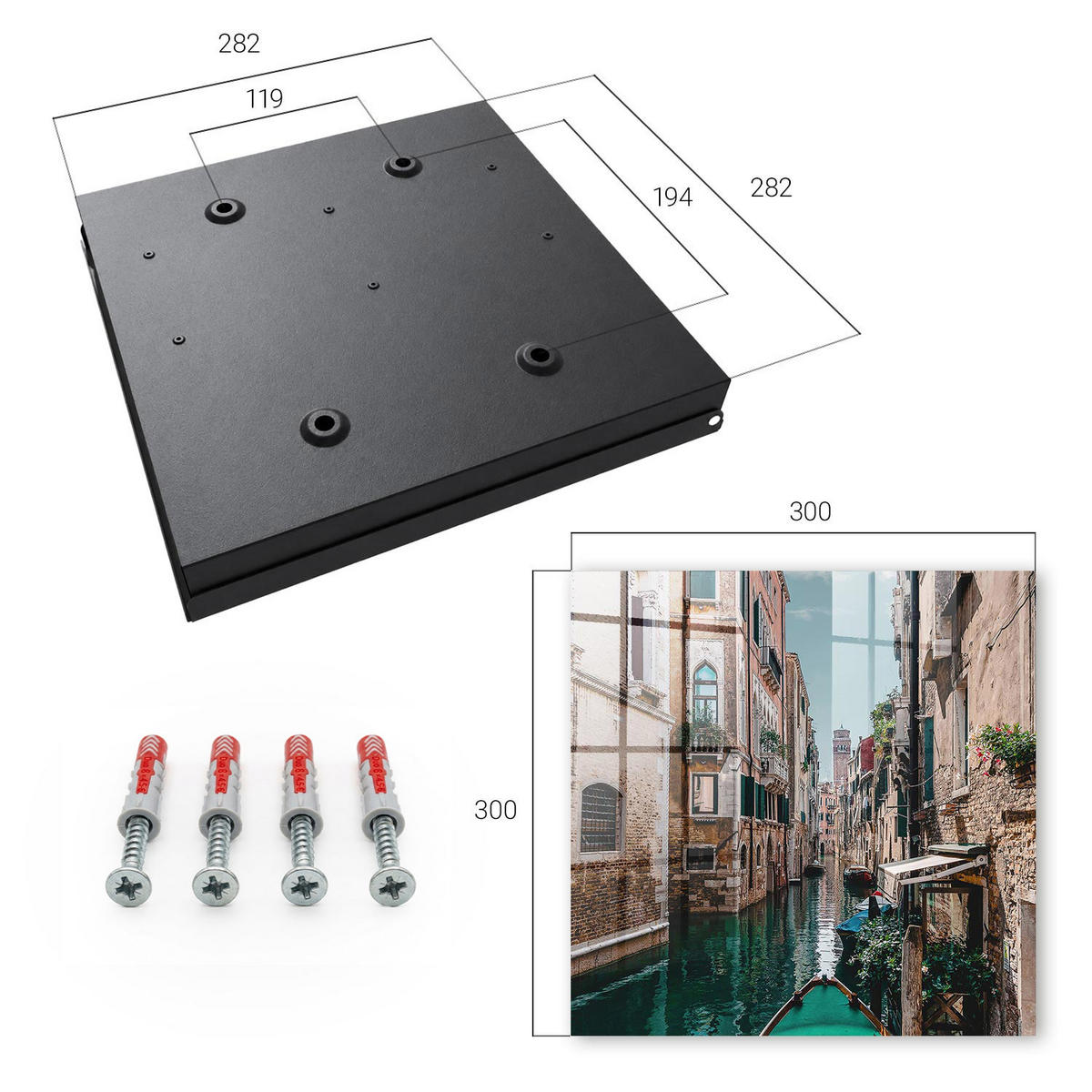 SCHLÜSSELBOX Schwarz 30x30 cm- Türöffnung nach rechts - Venezianischer Kanal - Braun, Metall (30/30/5cm) - TULUP