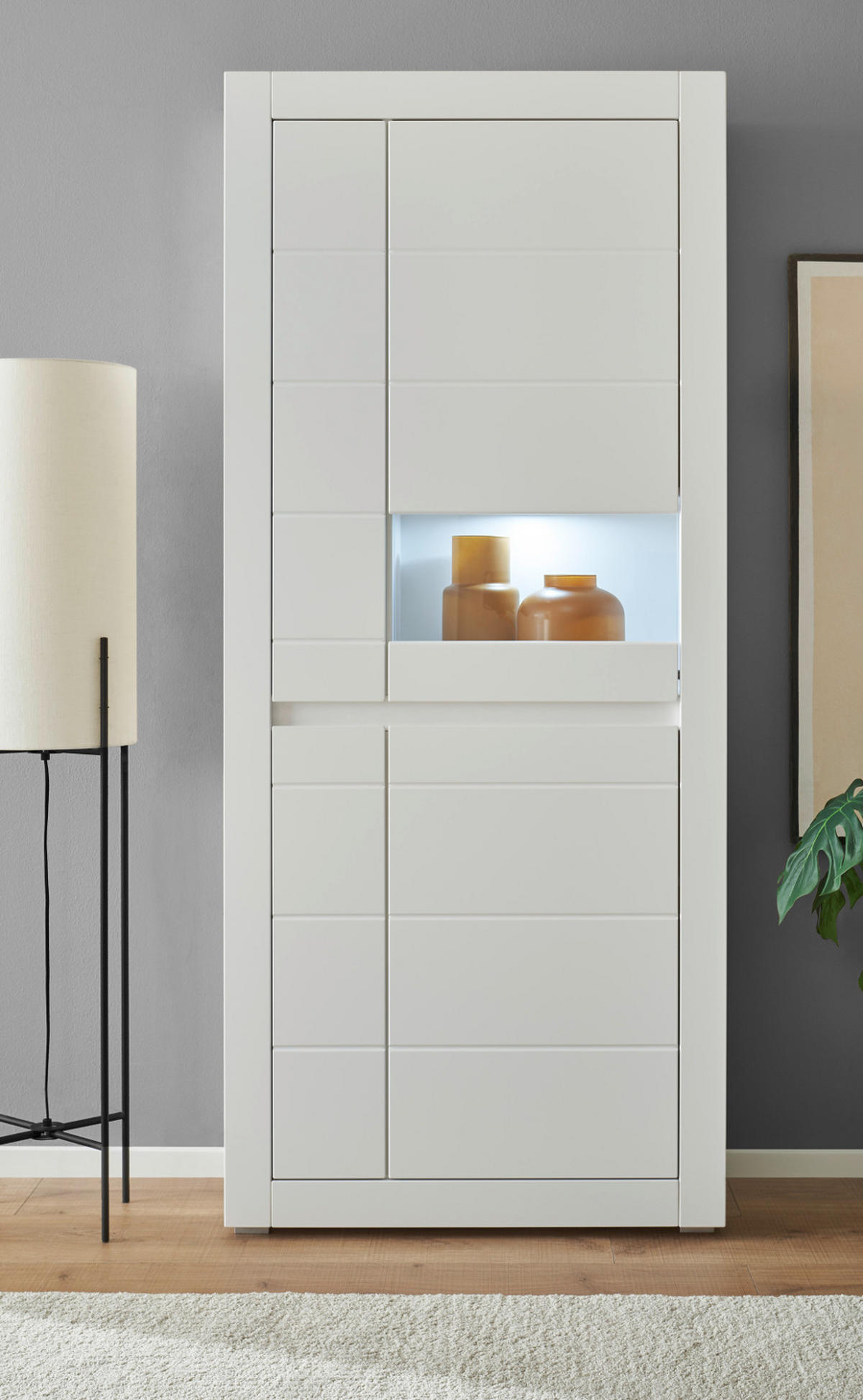 VITRINE weiß matt, Evoke Eiche, Vitrinenschrank 85 x 198 cm, Soft-Close-Funktion - Eichefarben/Silberfarben, Holzwerkstoff/Kunststoff (85/198/35cm) - Furn.Design