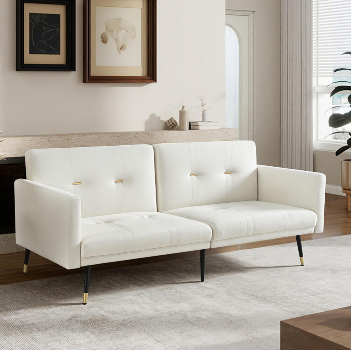 2-SITZER Schlafsofa aus Samt mit 5-fach verstellbaren Rückenlehnen Beige - Beige, Textil (89/70/164cm) - Modenvie