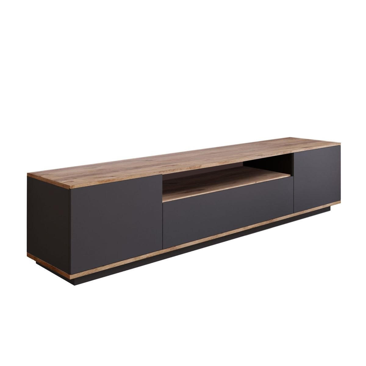 TV-MÖBEL mit 3 Türen - L180 cm - Eiche Artisan/Grau, Holz/Holzwerkstoff (44.5/44.6/180cm) - Calicosy