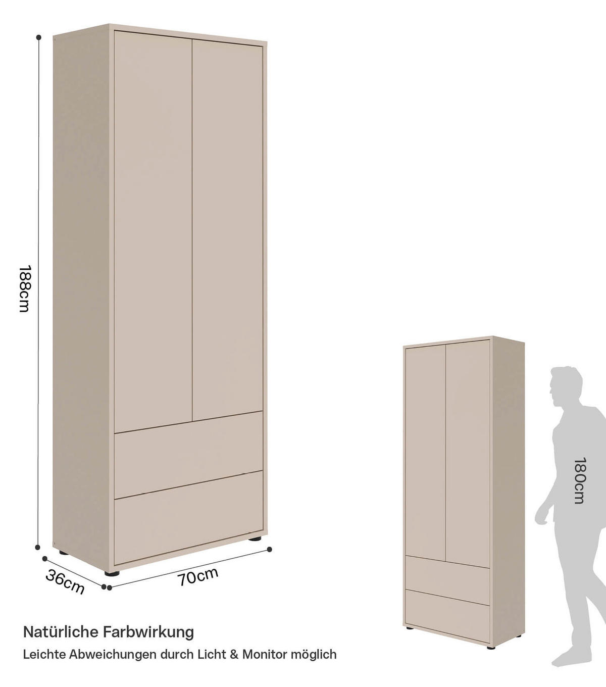 HOCHSCHRANK Der Aufrechte - Beige, Holzwerkstoff (70/188/36cm) - Mokebo