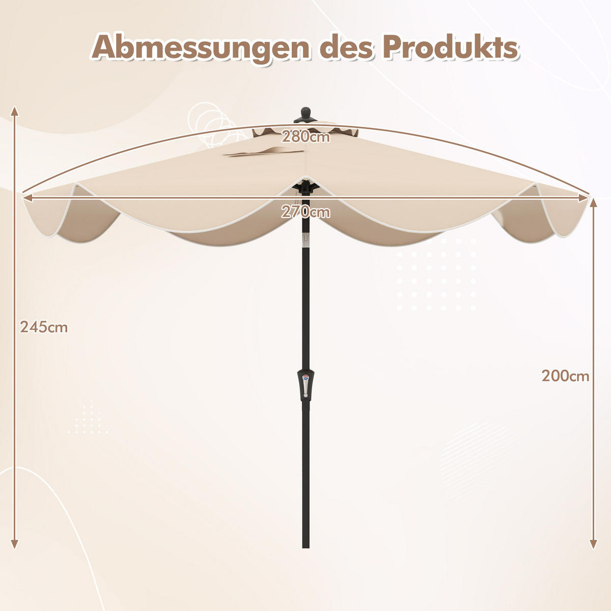 TERRASSENSCHIRM Beige - Beige, Kunststoff (280/280cm) - COSTWAY