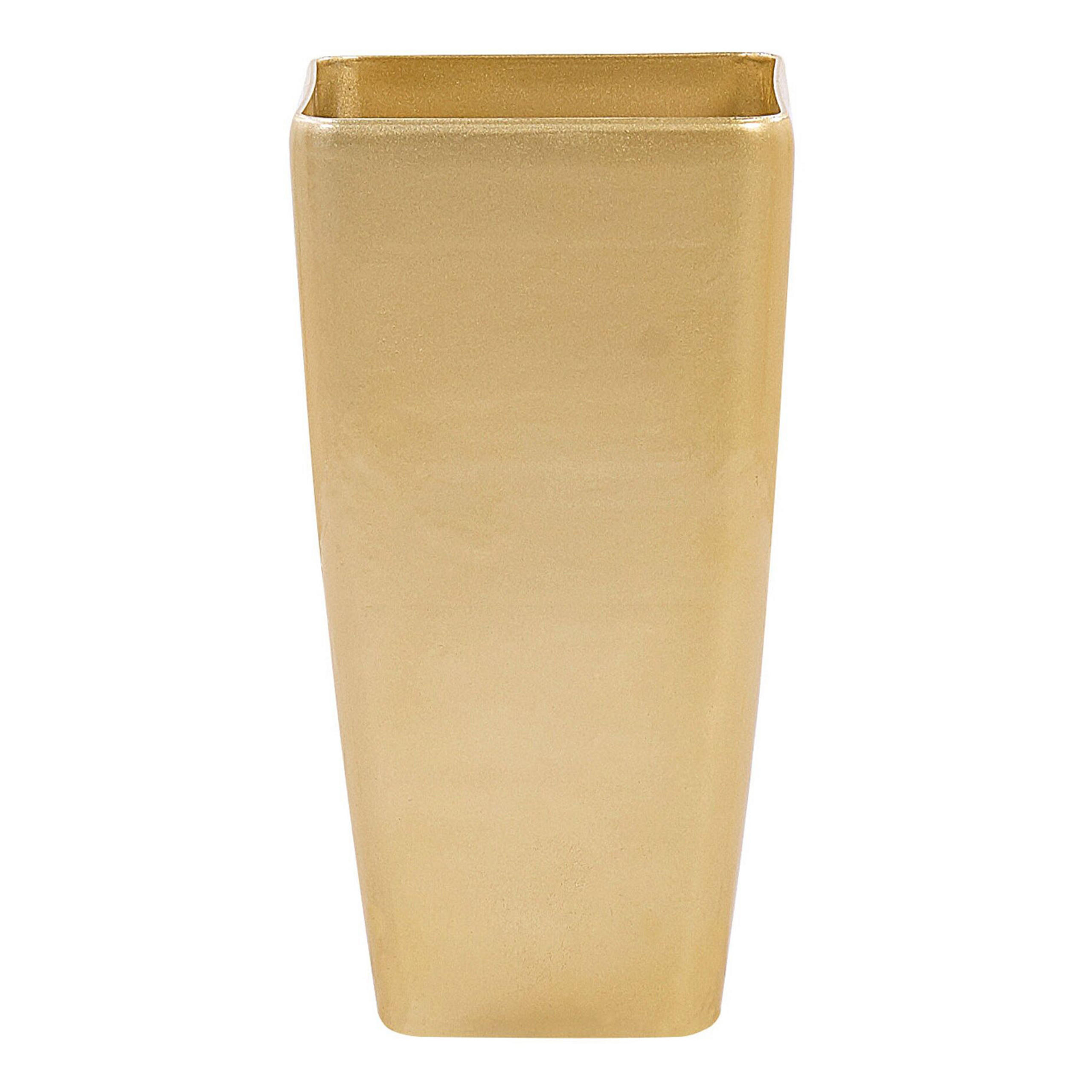 BLUMENTOPF 2er-Set gold rechteckig 30/30/57 cm Modi - Goldfarben, Stein (57cm) - Beliani