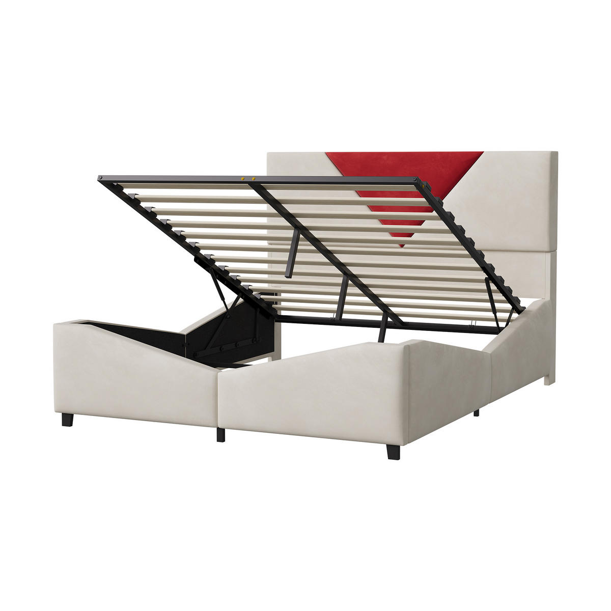 POLSTERBETT 140x190 cm mit Bettkasten, LED & USB, Doppelbett mit Stauraum, Beige - Beige, Metall (140/190cm) - EuroLiving