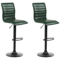 BARHOCKER 2er-Set Kunstleder dunkelgrün/schwarz höhenverstellbar Lucerne - Schwarz/Grün, Kunststoff (39/49cm) - Beliani