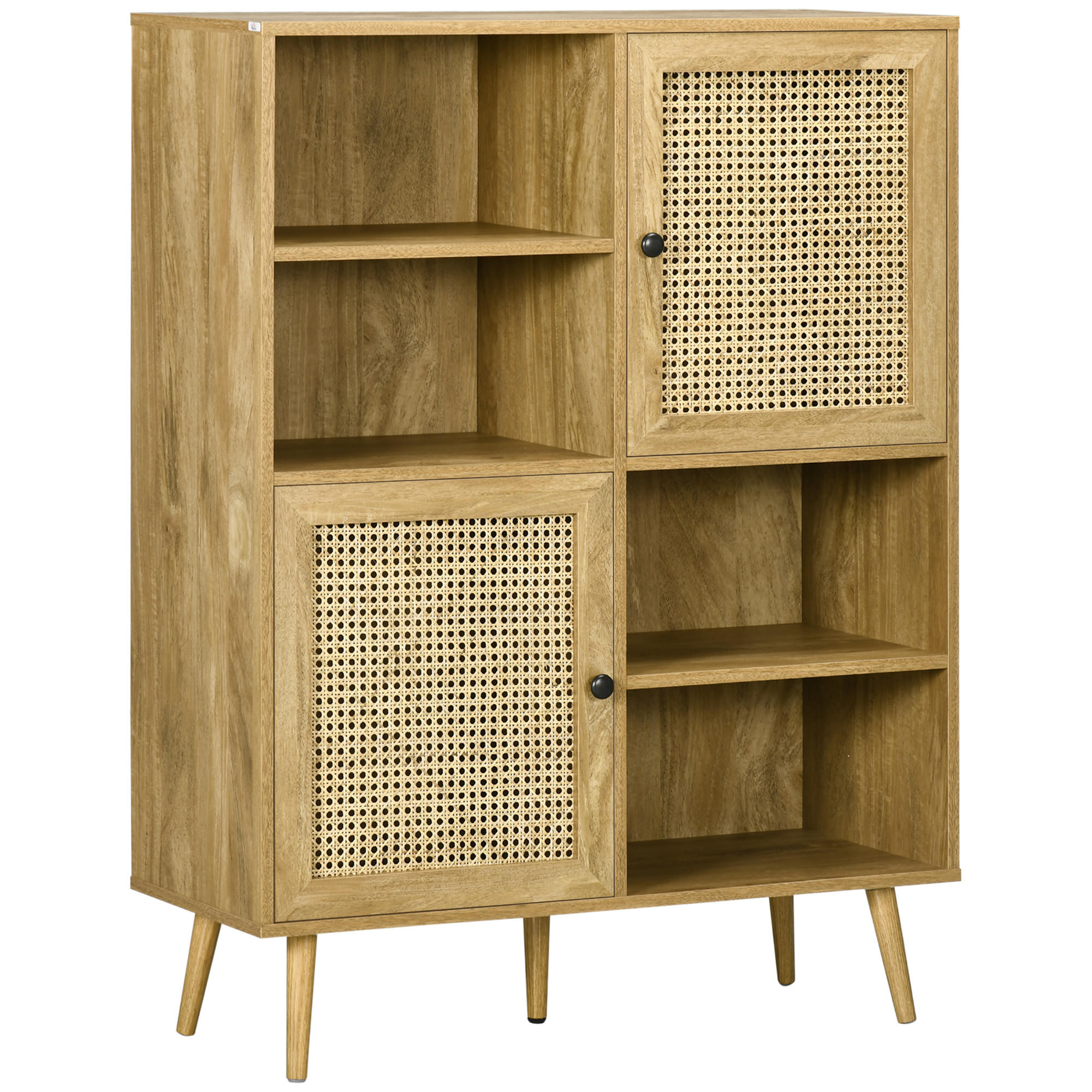 SIDEBOARD DE-11038 2 Türen mit Korbgeflecht & offene Fächer Natur - Eichefarben, Holzwerkstoff (90/120/32.5cm) - ComfortXL