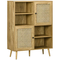 SIDEBOARD DE-11038 2 Türen mit Korbgeflecht & offene Fächer Natur - Eichefarben, Holzwerkstoff (90/120/32.5cm) - ComfortXL
