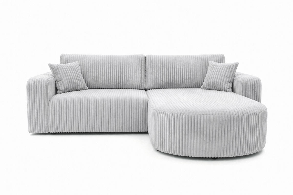 ECKSOFA Mit Schlaffunktion, Cordstoff Tilia, Grau, Rechts, ROUND ONE - Grau, Holz (244/175cm) - Kaiser Möbel