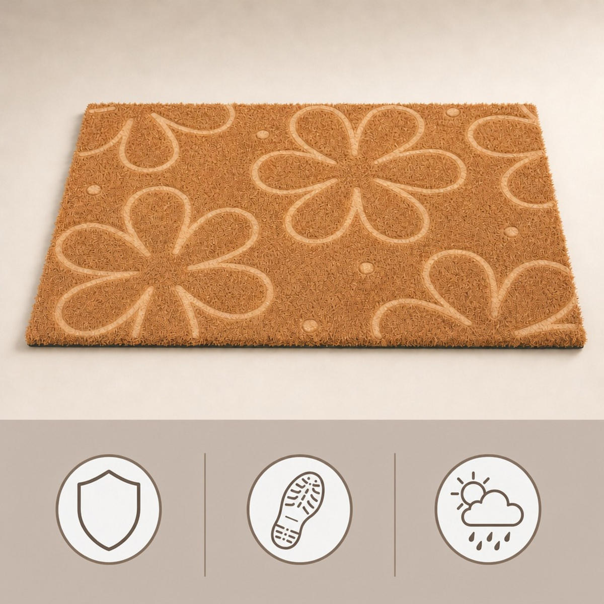 FUSSMATTE Natur Kokosfaser rutschfest 60x40 cm - Hellbraun, Kunststoff/Textil (60/40cm) - Relaxdays