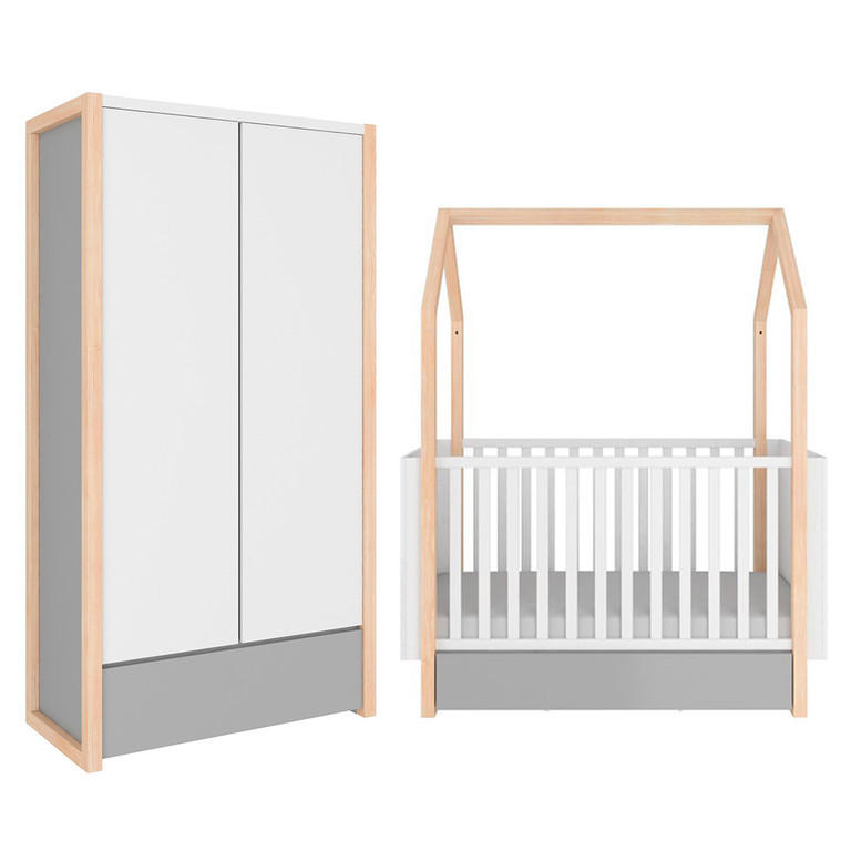 POKOJ PRO MIMINKO 2DÍLNÝ Bílá a šedá - bílá, kompozitní dřevo (144/86.5/80cm) - Petits-meubles