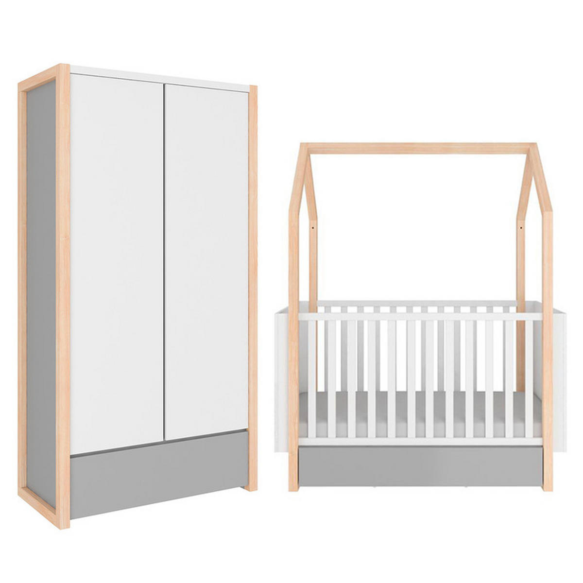 POKOJ PRO MIMINKO 2DÍLNÝ Bílá a šedá - bílá, kompozitní dřevo (144/86.5/80cm) - Petits-meubles