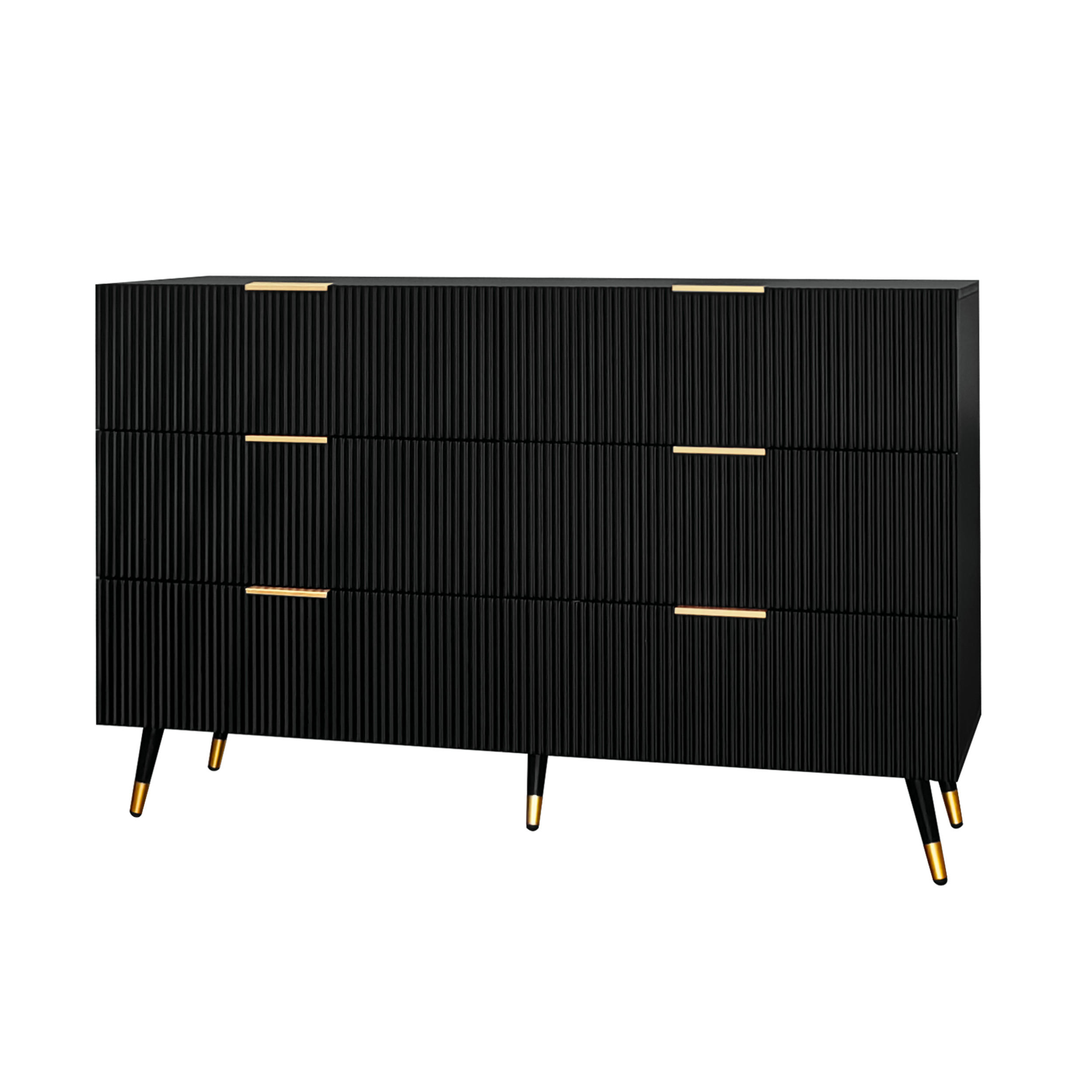 SIDEBOARD mit 6 Schubladen, mit goldenen Griffen und Beinen, 120/40/77 cm, Schwarz - Schwarz, Holzwerkstoff (120/40/77cm) - Redom