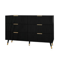 SIDEBOARD mit 6 Schubladen, mit goldenen Griffen und Beinen, 120/40/77 cm, Schwarz - Schwarz, Holzwerkstoff (120/40/77cm) - Redom