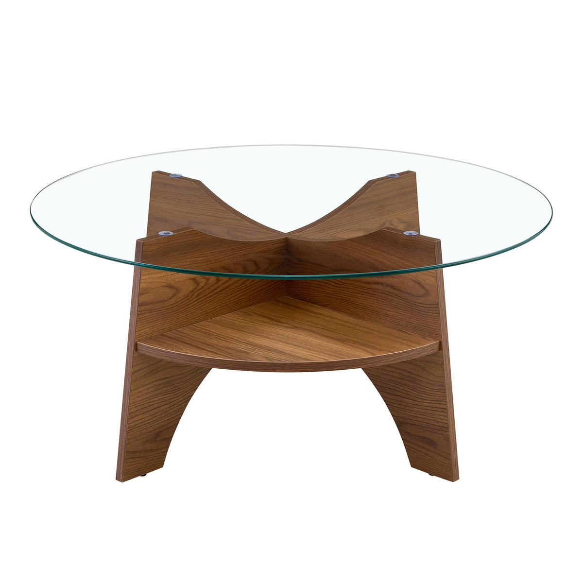 BEISTELLTISCH 80/80/36 cm mit Sicherheitsglasplatte und fächerförmigem MDF-Gestell in Nussbaum-Optik, Transparent/Walnuss - Walnussfarben, Holzwerkstoff (80/80/36cm) - Redom