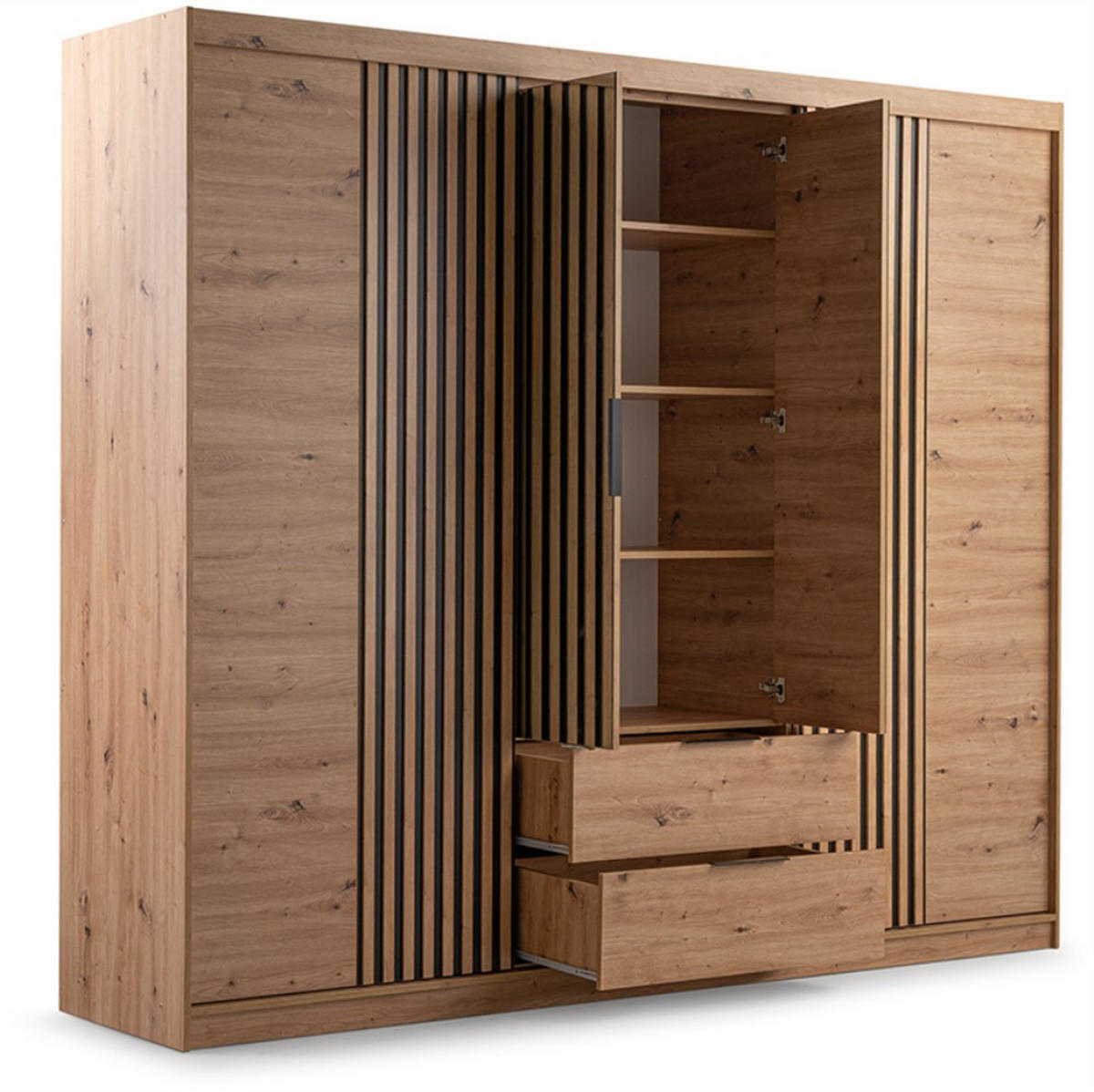 DREHTÜRENSCHRANK Madero mit Spiegel und 2 Schubladen, 250 cm, Weiß - Weiß, Holzwerkstoff (250/213/60cm) - Beautysofa