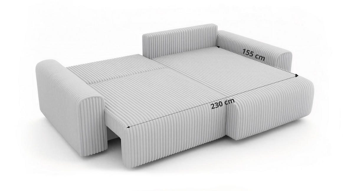 ECKSOFA ELARA L Grau Cord - Schwarz/Grau, Kunststoff/Textil (278/192cm) - MKS