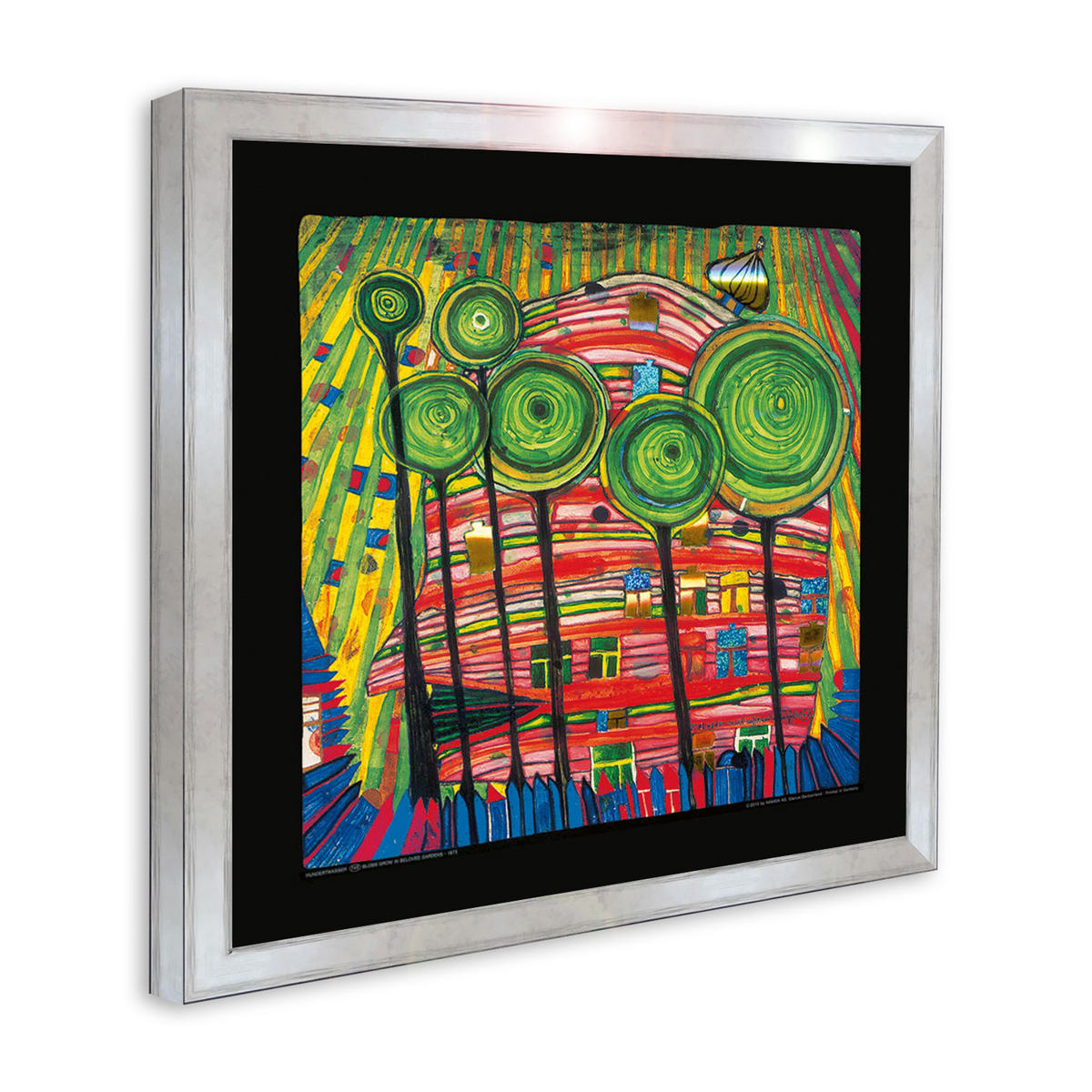 BILD gerahmt 53x53 cm Friedensreich Hundertwasser „Dingsdas wachsen in geliebten Gärten“ - Gelb, Holz (53/53cm) - artissimo