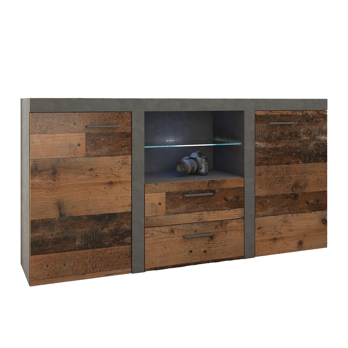 SIDEBOARD RITMO 156/82/40 cm mit 2 Schubladen 2 Türen Hellgrau - Hellgrau/Braun, Holzwerkstoff (156/82/40cm) - MASSENO