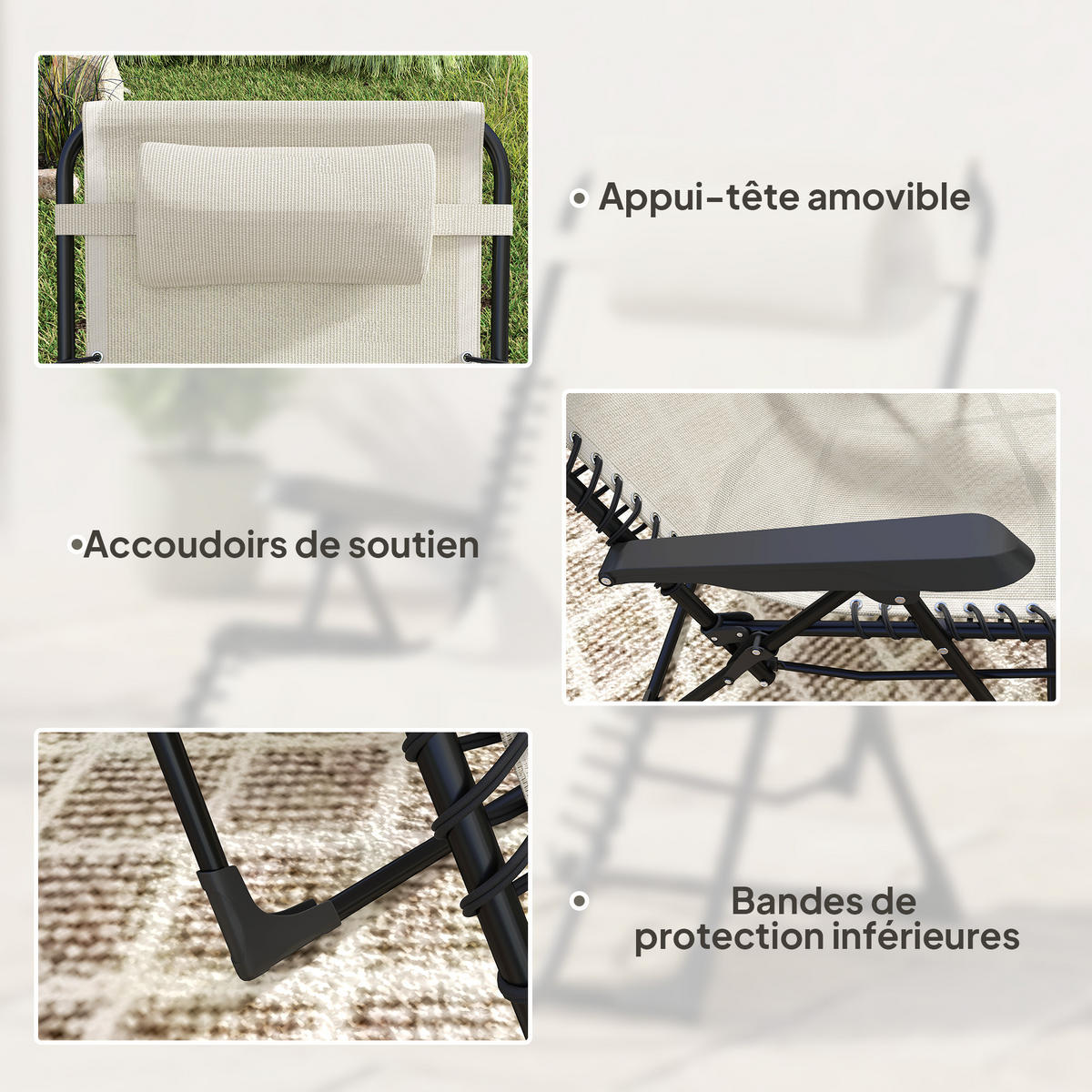 SONNENLIEGE DE-15701 2er-Set mit verstellbarer Rückenlehne Beige - Beige, Metall (65/112/90cm) - ComfortXL